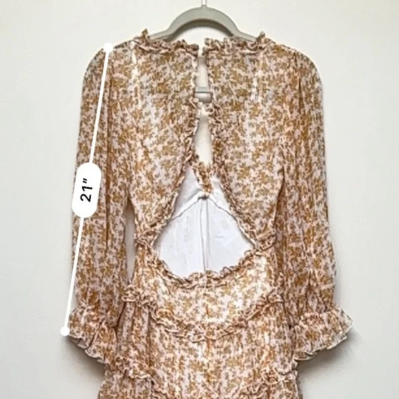 Saints + Secrets Mustard Floral Chiffon Ruffle Dress Size Small NWT - Picture 14 of 15